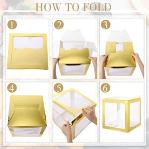 Set 4 Cutii pentru Baloane, Flippy, Model Simplu, Tematica Aniversare, Cuburi Decorative din Plastic, Accesorii pentru Petrecere, 30 x30 cm, Transparente Contur Auriu - Img 11