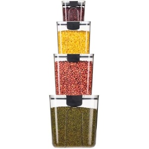 Set 4 Recipiente Depozitare Alimente, Flippy, pentru Organizare Bucatarie, cu Inchidere Ermetica, Transparent, Plastic fara BPA, Compatibile cu Masina de Spalat Vase, Diferite Dimensiuni, 350 ml, 1300 ml, 2700 ml, 4600 ml - Img 8