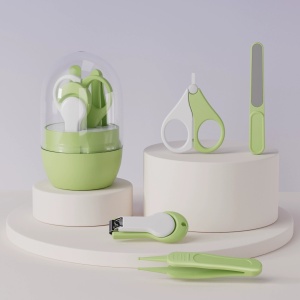 Set 4in1 de Ingrijire Unghii pentru Bebelusi, Flippy, Cutie de Depozitare Tip Borcan, 0-6 Ani, 10 x 7 x 6 cm, Verde - Img 2