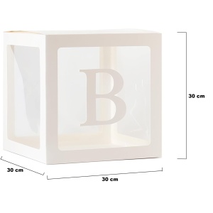 Set 5 Cutii pentru Baloane, Flippy, Model Scris Bride, Tematica Nunta, Cuburi Decorative din Plastic, Accesorii pentru Petrecere, 30 x30 cm, Transparente Contur Alb - Img 2
