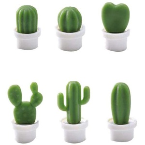 Set 6 Magneti de Frigider, Flippy, Model Cactusi in Ghiveci, din ABS si Magnet, Verde/Alb - Img 1