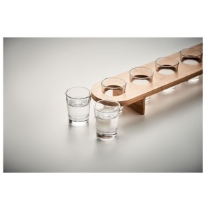Set 6 Pahare Shot din Sticla Flippy, cu Suport din Lemn, Design Rustic, 49.5 x 7 x 6.5 cm, Maro - Img 5