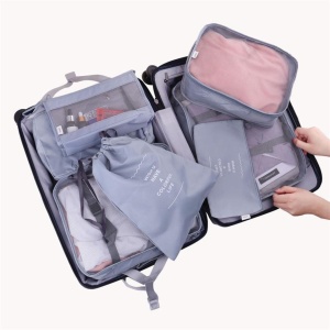 Set 8 huse organizare bagaj Flippy, material poliester, impermeabil, cu fermoar, pentru calatorii sau dulap, sac pentru pantofi inclus, pliabil, gri - Img 4