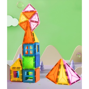 Set 88 Piese Magnetice de Constructie, Flippy, Piese 5.5 cm, Magnetic Tiles, Forme Geometrice, 3 Ani, ABS, Magnet, 27.5 x 21.5 x 17 cm, Multicolor - Img 7