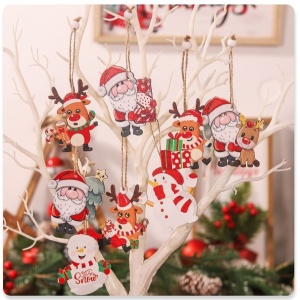 Set 9 Decoratiuni de Craciun din Lemn, Flippy, cu Snur pentru Agatare in Brad, 3 Modele, Model Mos Craciun cu Brad, Ren si Cadouri, Diferite Dimensiuni, Multicolor - Img 3