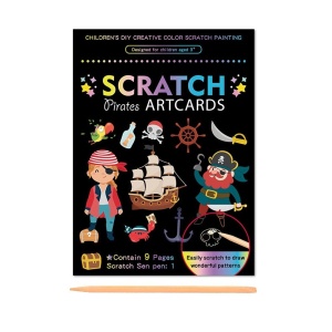 Set 9 Planse Razuibile, Flippy, Scratch ArtCards, +3 Ani, de Razuit si de Colorat, 19 x 14 cm, Model Pirati, Multicolor - Img 1