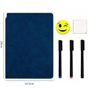 Set Agenda A5 Reutilizabila cu Pagini Tip Tabla, Agenda Pagini Albe cu Stergere Uscata, 3 Markere, 1 Burete și 1 Laveta de sters, Portabila, 24 x 16.5 cm, Coperta Piele, Albastru - Img 5