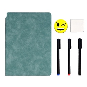 Set Agenda A5 Reutilizabila cu Pagini Tip Tabla, Agenda Pagini Albe cu Stergere Uscata, 3 Markere, 1 Burete și 1 Laveta de sters, Portabila, 24 x 16.5 cm, Coperta Piele, Verde - Img 1