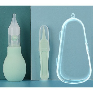 Set Aspirator Nazal pentru Copii, Flippy, Manual, Anti-Reflux, cu Pompita, Usor de Curatat, Varf din Silicon, 11.2x4cm, Verde - Img 3