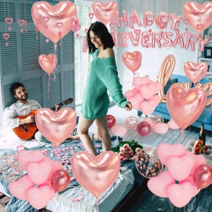 Set Baloane din Folie Metalizata, Flippy, Model Happy Anniversary, Litere de 40 cm, Baloane Party, Ambalaj Individual, Pai Inclus, Umflare cu Aer sau Heliu, Roz - Img 11