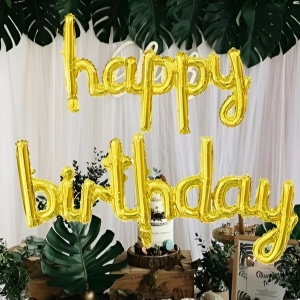 Set Baloane din Folie Metalizată, Flippy, Model Happy Birthday, 45x85 cm, 45x124cm, Baloane Party, Ambalaj Individual, Pai inclus, Umflare cu Aer sau Heliu, Gold - Img 4