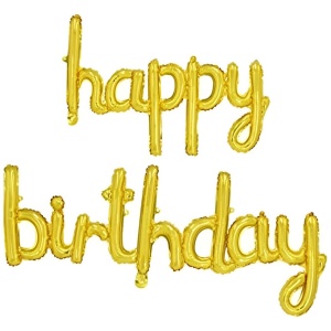 Set Baloane din Folie Metalizată, Flippy, Model Happy Birthday, 45x85 cm, 45x124cm, Baloane Party, Ambalaj Individual, Pai inclus, Umflare cu Aer sau Heliu, Gold - Img 1