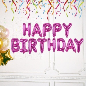 Set Baloane din Folie Metalizata, Flippy, Model Happy Birthday, Litere de 40 cm, Baloane Party, Ambalaj Individual, Pai, Ata si Adeziv Incluse, Umflare cu Aer sau Heliu, Mov - Img 3