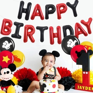 Set Baloane din Folie Metalizata, Flippy, Model Happy Birthday, Litere de 40 cm, Baloane Party, Ambalaj Individual, Pai, Ata si Adeziv Incluse, Umflare cu Aer sau Heliu, Rosu-Negru - Img 4