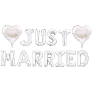 Set Baloane din Folie Metalizata, Flippy, Model Just Married, Litere de 40 cm, Baloane Party, Ambalaj Individual, Pai, Ata si Adeziv Incluse, Umflare cu Aer sau Heliu, Argintiu - Img 9