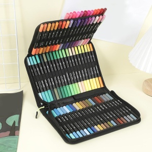 Set Carioci pe Baza de Apa, Flippy, 2 in 1, pentru Pictura, Caligrafie, 100 Culori, Penar Negru, Corp Carioca Negru, 23.5 x 19.5 x 7.5 cm, Multicolor - Img 5