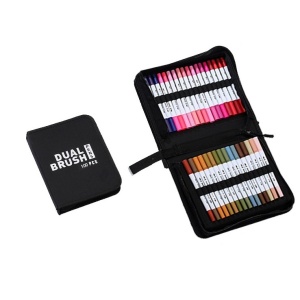 Set Carioci pe Baza de Apa, Flippy, 2 in 1, pentru Pictura, Caligrafie, 100 Culori, Penar Negru, Corp Carioca Alb, 23.5 x 19.5 x 7.5 cm, Multicolor - Img 1
