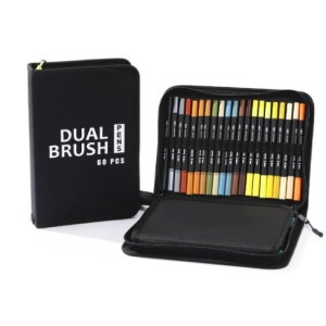Set Carioci pe Baza de Apa, Flippy, 2 in 1, pentru Pictura, Caligrafie, 60 Culori, Penar Negru, Corp Carioca Negru, 26.5 x 17.5 x 4.5 cm, Multicolor - Img 5