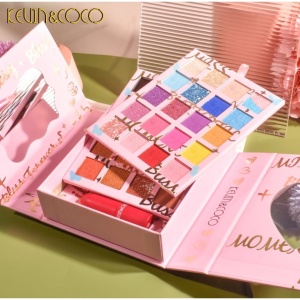 Set cosmetice Kevin&Coco, 4 Lip gloss, paleta farduri 40 culori nuante nude / rose, cutie cadou, Fara Sulfati, Pudra Compacta, Clasic, 17 x 14 x 5 cm, multicolor - Img 4
