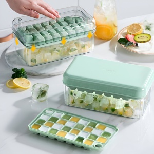 Set Cutie pentru Gheata, Flippy, Uz Casnic, 1 Tavita pentru Cuburi, Capac Etans, Lopata, 23.5x13.3x10 cm, Verde - Img 10