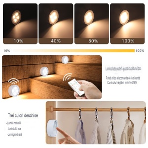 Set de 6 Lampi Led Flippy, Fara Fir, Cu Baterii, 3 Culori de Lumina, cu 2 Telecomenzi, din Plastic, Alb - Img 6