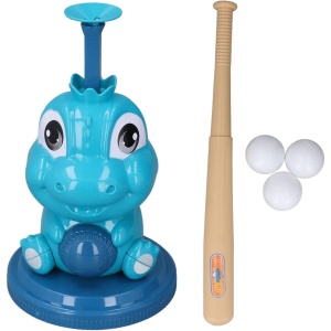 Set de Baseball 5 Piese pentru Copii, Flippy, Jucarie Dinosaur Press, 14x23 cm, Verde/Albastru - Img 1