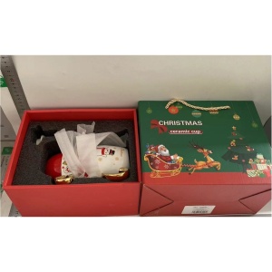Set de Ceai, Flippy, Tema Craciun, Ceainic 450 ml, 2 x Cani 250 ml, din Ceramica, Model Om de Zapada, Alb/Rosu - Img 2