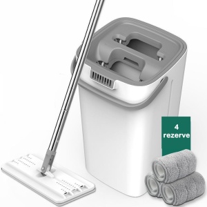 Set de curatenie Flippy, mop si galeata, galeata 5.7 l, 4 rezerve microfibra incluse, design modern, pentru interior, material plastic, peri sintetici, plat, cu storcere, alb - Img 8