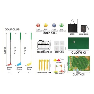 Set de Golf, Flippy, Interactiune Parinte-Copil, Covor de Golf, 140 x 98 cm, 4 Mingii cu Scai, 3 Crose Reglabile, Model A, +3 Ani, Multicolor - Img 3