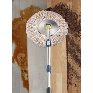 Set Galeata si Mop Rotativ 360°, Flippy, Cu Dubla Actiune Centrifuga, Pentru Uz Casnic, Maner din Otel Inoxidabil Telescopic, 2 Capte din Bumbac, 46x27x29 cm, Alb - Img 7