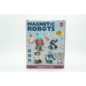 Set inteligent de blocuri magnetice pentru copii, 7 piese, cutie depozitare, robotel, albastru - Img 4