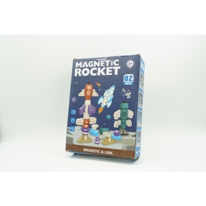 Set inteligent de blocuri magnetice pentru copii, 8 piese, cutie depozitare, racheta, albastru - Img 2