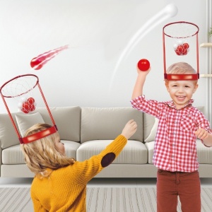 Set Interactiv pentru Copii, Flippy, Joc cu Doua Cosuri de Baschet de Pus pe Cap, Joc Dublu, 20 de Mingi Albe si Rosii, Multicolor - Img 3