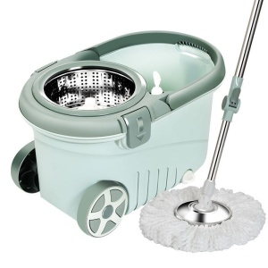 Set mop rotativ cu galeata Flippy, material plastic si microfibra, o rezerva inclusa, rezistent, cu dop scurgere, vas detasabil, orificiu pentru solutie, pentru interior, capacitate 8 l, verde - Img 1