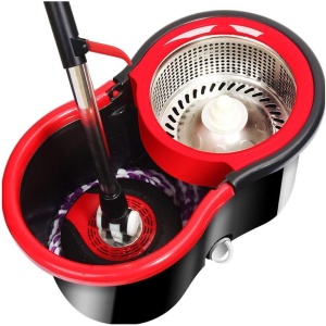 Set mop rotativ cu galeata Flippy, material plastic si microfibra, rezistent, cu dop scurgere, vas detasabil, pentru interior, capacitate 8 l, negru/rosu - Img 7