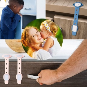 Siguranta pentru Usi Copii, Flippy, Sistem de Blocare Sertare, Dulap, Frigider, Adeziv, cu Sistem de Inchidere Dublu, Model Maimutica, Albastru - Img 4