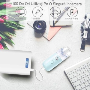 Spray de Hidratare Facială cu Tehnologie Nano, Flippy, Hidratare, Igienizare, Abur Rece, Încărcare USB, Capacitate 30 mL, 10cm, Albastru - Img 7