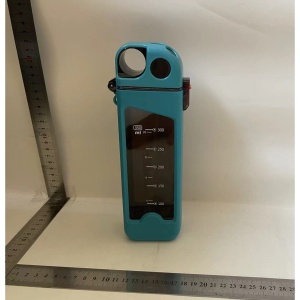 Sticla de Apa pentru Sport, Flippy, 350 ml, cu Pai si Capac, 23x7x4.4 cm, Buton de Blocare, din PC, Bleu - Img 2