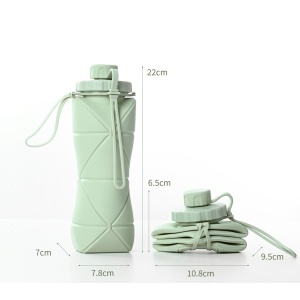 Sticla de apa pliabila Flippy, din silicon,reutilizabila, rezistenta la temepreturi ridiate, usor de depozitat si carat, 22 x 7.8 cm, 600 ml, verde - Img 6