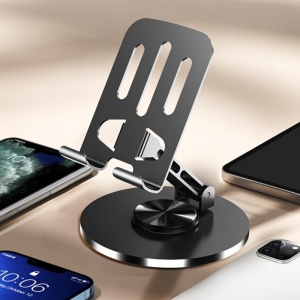 Suport de Birou pentru Telefon sau Tableta, Flippy, din Metal, Pliabil, 5.7 x 13.5 x 8.7 cm, Universal, Gri Metalic - Img 5