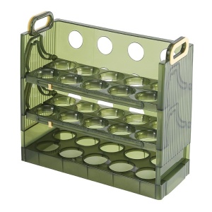 Suport Organizator pentru Oua, Flippy, pentru Frigider, Verde transparent, Capacitate 30 oua, Trei straturi, cu Data de Expirare, 25.5x10x23 cm - Img 1