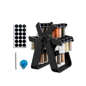 Suport Pentru Condimente Rotativ, Flippy, Multifunctional, Pivotant 360°, Portabil, Usor de Montat, 34x23 cm, ABS/Sticla, Negru - Img 4
