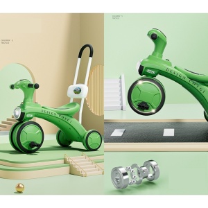 Tricicleta pentru copii Flippy, pedalare, impingere, lumini si sunete, pedale antiderapante, material dur, cos depozitare, varsta peste 18 luni, 80x40x52 cm, verde - Img 2