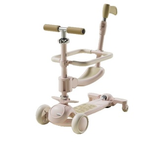 Trotineta Tip Carucior pentru Copii 7in1, Flippy, Pliabila, Ghidon Reglabil, Parti Detasabile, Lumini LED, Muzica, Suport pentru picioare, Roz - Img 1