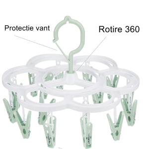 Uscator de Rufe Suspendat Flippy, cu 16 Carlige, Rotire 360 Grade, Mateiral Plastic, Usor de Depozitat, Multifunctional, 26 x 21 cm, Verde - Img 3