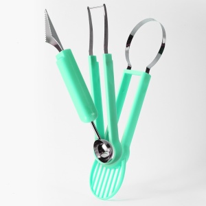 Ustensila bucatarie 4 in 1 pentru taiat si decorat fructe Flippy, material inox si plastic, compact, 28x6.2 cm, verde - Img 5