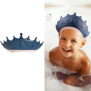 Viziera de Protectie Baie Pentru Copii, Fippy, Model Coroana, Dimensiune ajustabila, Durabil, Usor de curatat, Impotriva Samponului, pentru Ochi si Urechi, TPE+PP, 15x13 cm, Albastru Inchis - Img 2