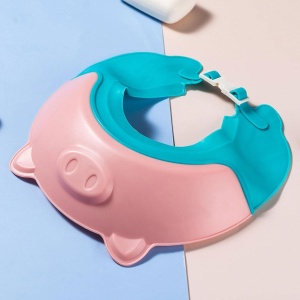 Viziera de Protectie Baie Pentru Copii, Fippy, Model Purcelus, Dimensiune ajustabila, Durabil, Usor de curatat, Impotriva Samponului, pentru Ochi si Urechi, TPE+PP, 23x23 cm, Roz - Img 5