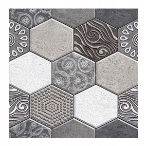 10 x Placi Tapet Autocolant 3D cu Imitatie de Marmura Hexagonala, pentru Perete Bucatarie Sufragerie, Usor de Curatat, Rezistent la Apa, Autoadeziv, 30x30 cm, Gri - Img 1