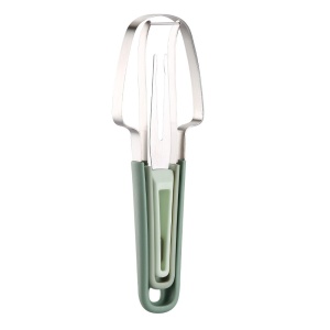 Accesoriu pentru Decojire Pepene, Legume si Fructe, Flippy, Multifunctional, cu 3 Parti, Otel Inoxidabil, Verde - Img 1